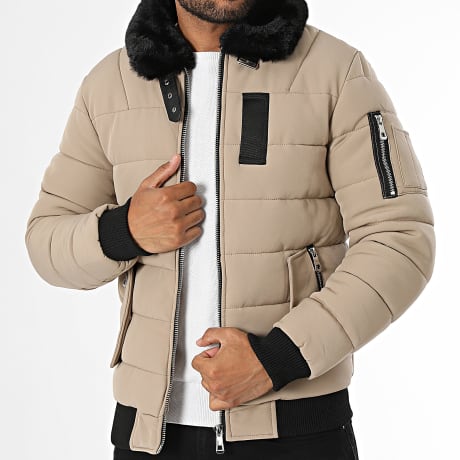 Kymaxx - Plumífero Cuello de Pelo Con Cremallera Beige Negro