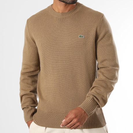 Lacoste - Pull Classic Fit Logo Brodé Crocodile Marron Clair