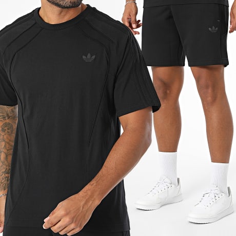Adidas Originals - Conjunto Camiseta Y Pantalón Corto De Chándal A Bandas Spacer KQ8953 KQ8981 Negro