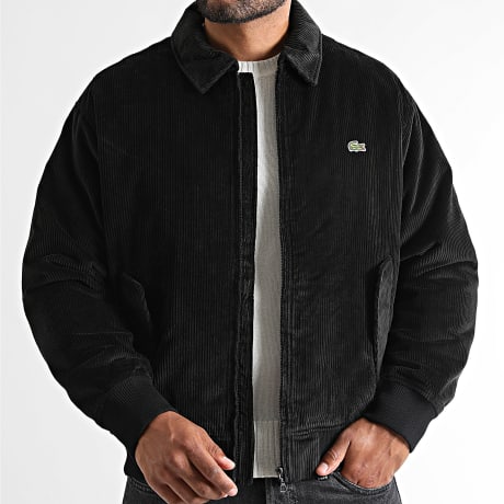Lacoste - Jass Zipper Ribfluweel Zwart met Geborduurd Krokodillenlogo