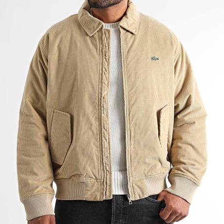 Lacoste - Chaqueta con cremallera de pana acanalada Logo Bordado Cocodrilo Beige