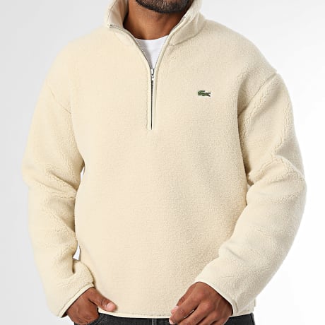 Lacoste - Sweat Polaire Col Zippé Logo Brodé Crocodile Beige
