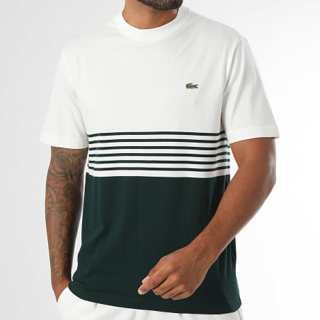 Lacoste - T-Shirt Logo Ricamato Coccodrillo Bianco Verde