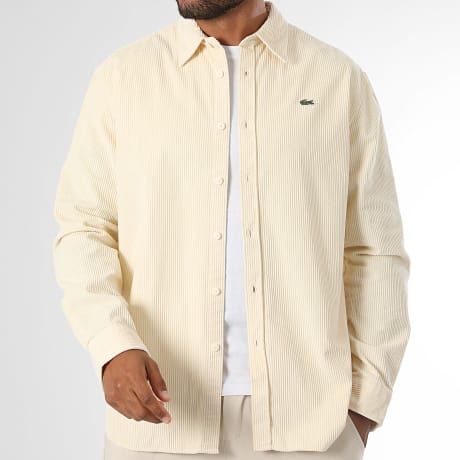 Lacoste - Surchemise Velours Côtelé Regular Fit Logo Brodé Crocodile Beige Clair
