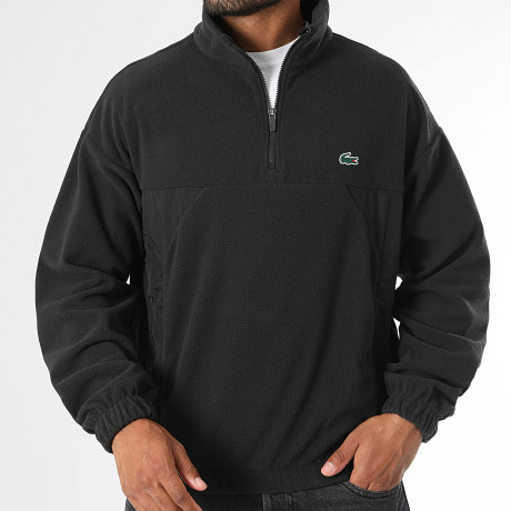 Lacoste - Sweat Polaire Loose Fit Col Zippé Logo Crocodile Noir