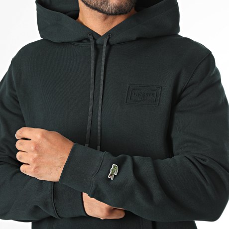Lacoste - Felpa Con Cappuccio Classic Fit Logo Rilievo Verde Scuro