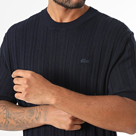 Lacoste - T-Shirt In Maglia Testurizzata Logo Ricamato Coccodrillo Tonalità Blu Navy