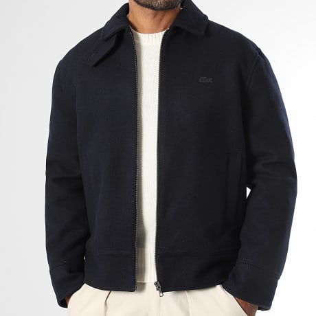Lacoste - Jas Rits Ton-sur-ton Geborduurd Krokodillenlogo Marineblauw