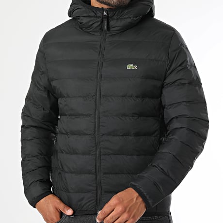 Lacoste - Plumífero con capucha cremallera Logo Bordado Cocodrilo Negro