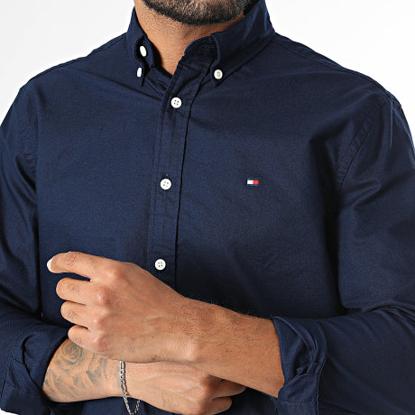 Tommy Hilfiger - Hemd Lange Mouwen Regular Fit Gestreept Hairline 4571 Marineblauw Wit