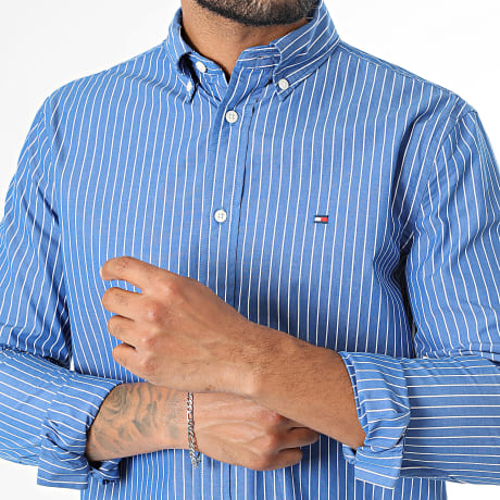 Tommy Hilfiger - Hemd Lange Mouwen Regular Fit Gestreept Hairline 4571 Blauw Wit