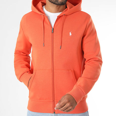 Polo Ralph Lauren - Sweat Capuche Zippé Original Player Orange Blanc
