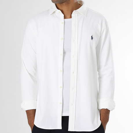 Polo Ralph Lauren - Chemise Manches Longues Original Player Beige Clair Bleu Marine