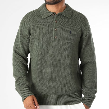 Polo Ralph Lauren - Pull Col Boutonné Original Player Vert Kaki