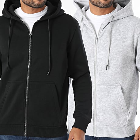 Jack And Jones - Lot de 2 Sweats Capuche Zippés Bradley Noir Gris Chiné
