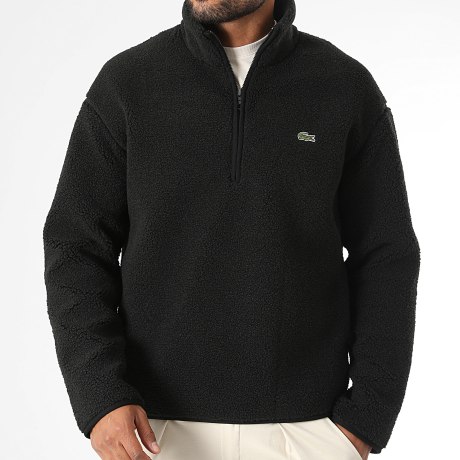 Lacoste - Sweat Polaire Col Zippé Logo Brodé Crocodile Noir