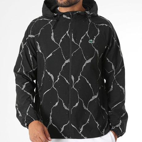 Lacoste - Coupe-Vent Capuche Logo Crocodile Noir Gris
