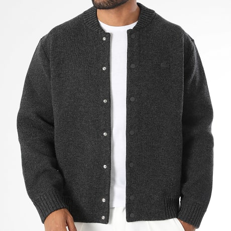 Lacoste - Veste Boutonnée Logo Brodé Crocodile Ton Sur Ton Gris Anthracite Chiné