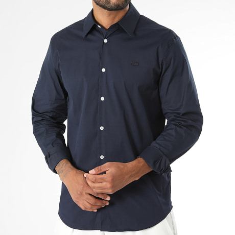 Lacoste - Chemise Manches Longues Slim Fit Logo Brodé Crocodile Ton Sur Ton Bleu Marine