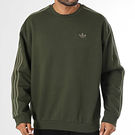 Adidas Originals - Sudadera crewneck con bandas 3S Crew KS7515 Verde Kaki