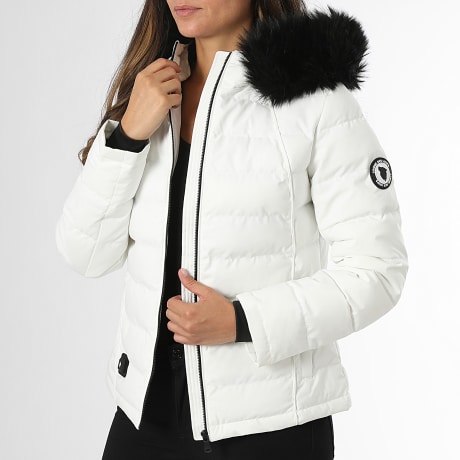 Comme Des Loups - Doudoune Chauffante A Capuche Fourrure Femme Budapest Blanc Noir
