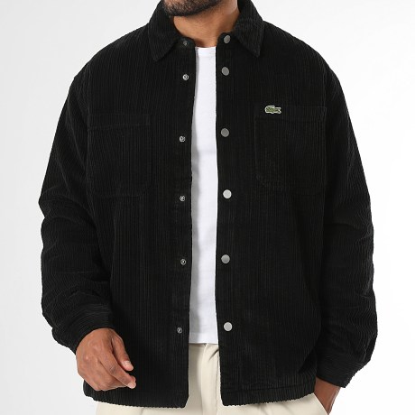 Lacoste - Chaqueta Abotonada de Pana con Logo Bordado Cocodrilo Negro
