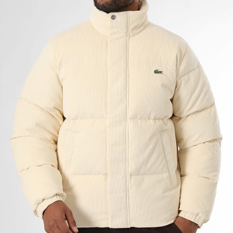 Lacoste - Doudoune Velours Côtelé Logo Brodé Crocodile Beige