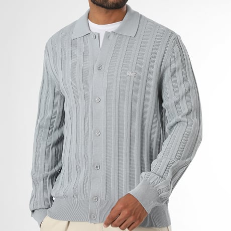 Lacoste - Cardigan Logo Brodé Crocodile Ton Sur Ton Gris