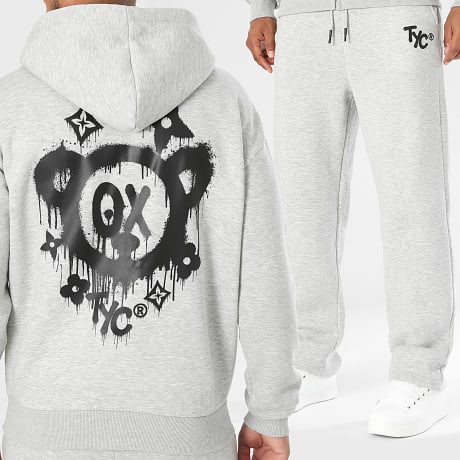 Teddy Yacht Club - Trainingspak Hoodie met Rits en Joggingbroek Monogram Zwart Grijs Gemêleerd