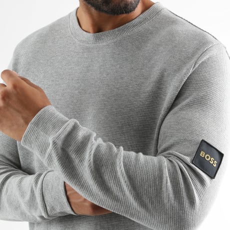 BOSS - Camisola com Capuz Crewneck Waffle Patch Cinza Mesclado Exclusivo Ryses