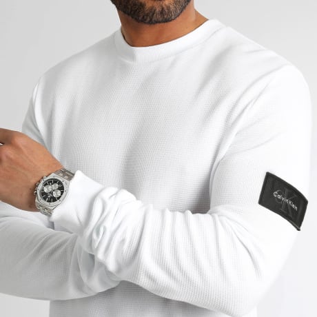 Calvin Klein - Hoodie Crewneck Struktur Waffel J209G Weiß