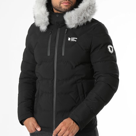 Comme Des Loups - Plumífero con capucha piel con cremallera Tornetti Negro Gris