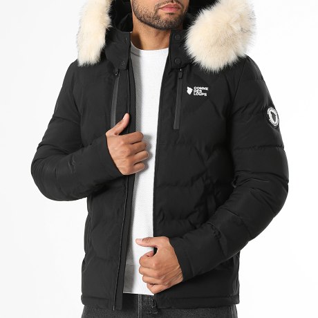 Comme Des Loups - Plumífero con capucha piel con cremallera Tornetti Negro Beige