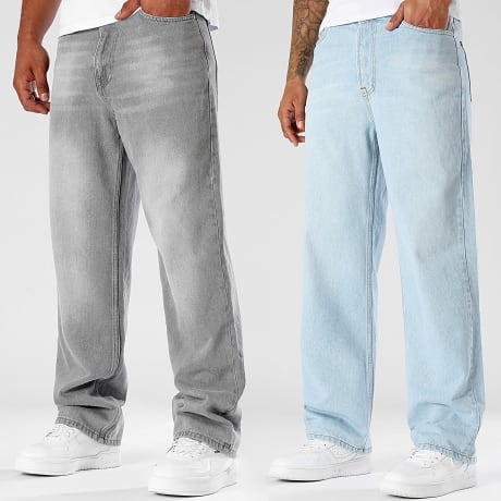 LBO - Pack de 2 Vaqueros Baggy Anchos 3395 4042 Gris Denim Azul Lavado