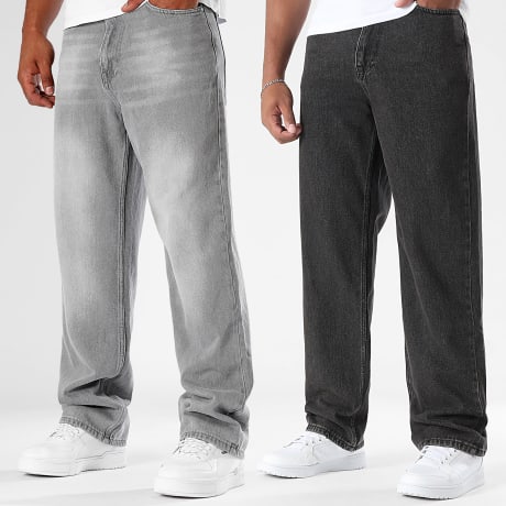 LBO - Pack de 2 Vaqueros Baggy Anchos 4043 3395 Negro Deslavado Gris Denim