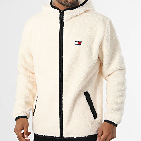 Tommy Jeans - Veste Sherpa Zippée Capuche Badge Teddy 9224 Beige Clair