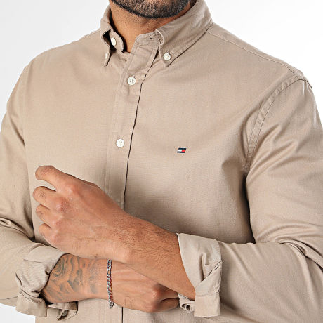 Tommy Hilfiger - Camisa Manga Larga Flex Flannel Solid 0469 Beige Oscuro