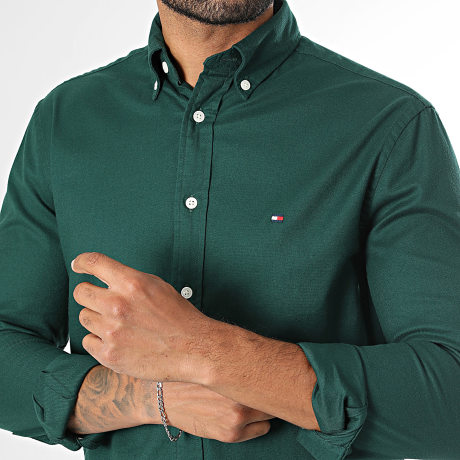 Tommy Hilfiger - Camisa de manga larga Flex Flannel Solid 0469 Verde Oscuro