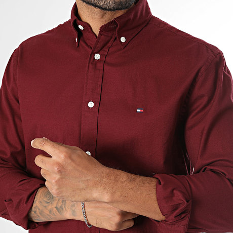 Tommy Hilfiger - Camisa de manga larga Flex Flannel Solid 0469 Burdeos