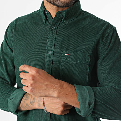 Tommy Jeans - Camisa Manga Larga Terciopelo Cotelé Baby Corduroy 3517 Verde