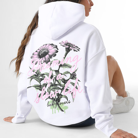Luxury Lovers - Sweat Capuche Relaxed Femme Dreaming Of A Slow Life Blanc