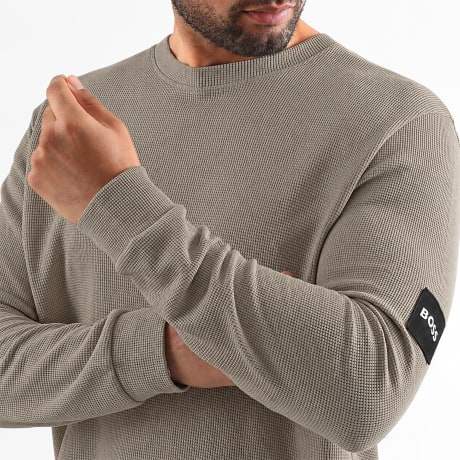 BOSS - Sweat Crewneck Waffle Patch Taupe Exclusivité LaBoutiqueOfficielle