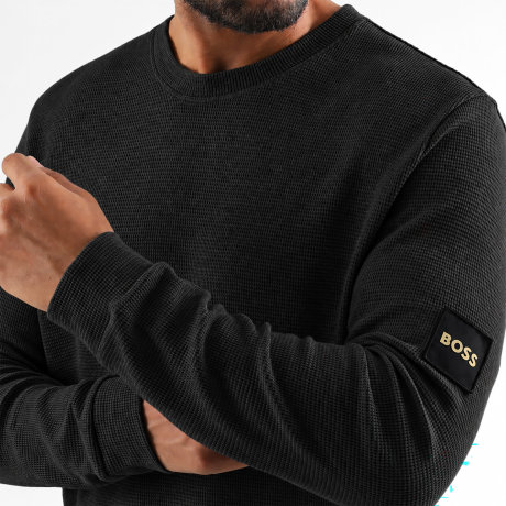 BOSS - Sweat Crewneck Waffle Patch Noir Exclusivité LaBoutiqueOfficielle