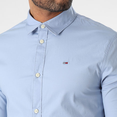 Tommy Jeans - Camisa de manga larga Slim Fit Original Stretch Azul claro