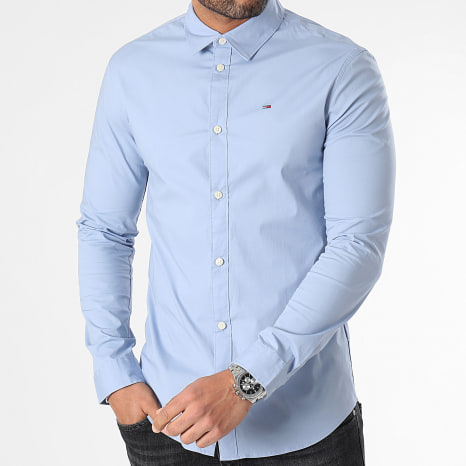 Tommy Jeans - Camisa de manga larga Slim Fit Original Stretch Azul claro
