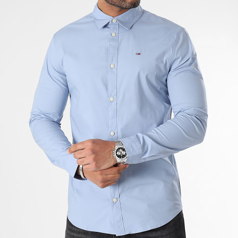 Tommy Jeans - Camisa de manga larga Slim Fit Original Stretch Azul claro