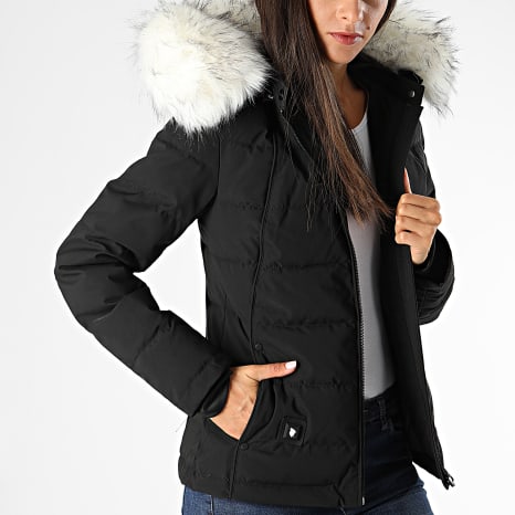 Comme Des Loups - Women's Fur Budapest Black Beige Hooded Warming Down Jacket