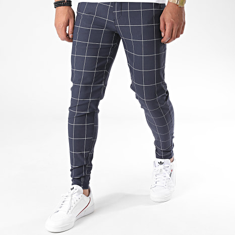Frilivin - Pantalones de cuadros azul marino