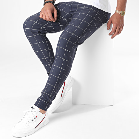 Frilivin - Pantalones de cuadros azul marino