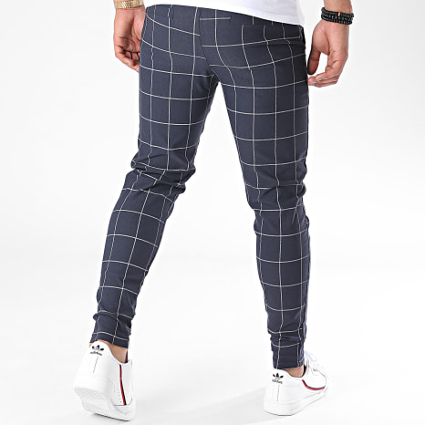 Frilivin - Pantalones de cuadros azul marino